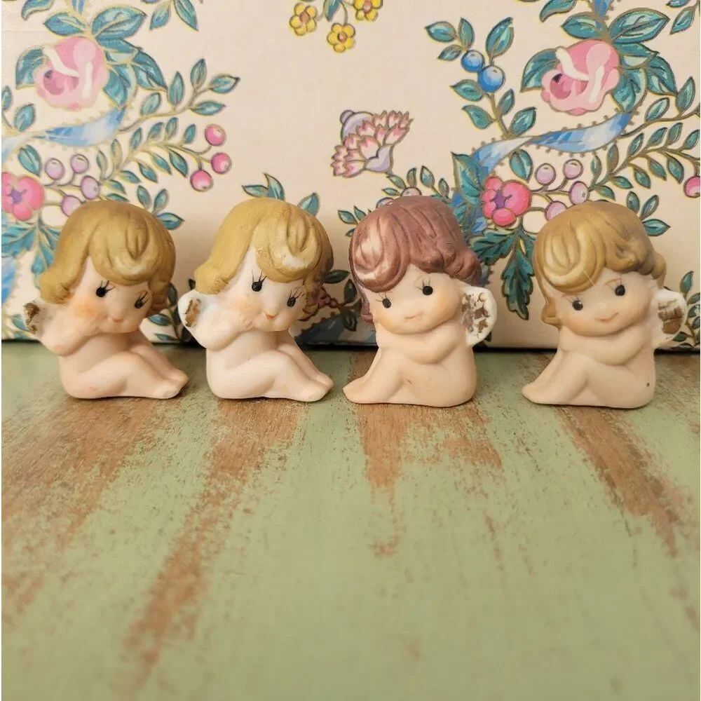 Vintage Mini Ceramic Angel Figurines • Made in Taiwan • Sweet Cherub Set 👼🤍